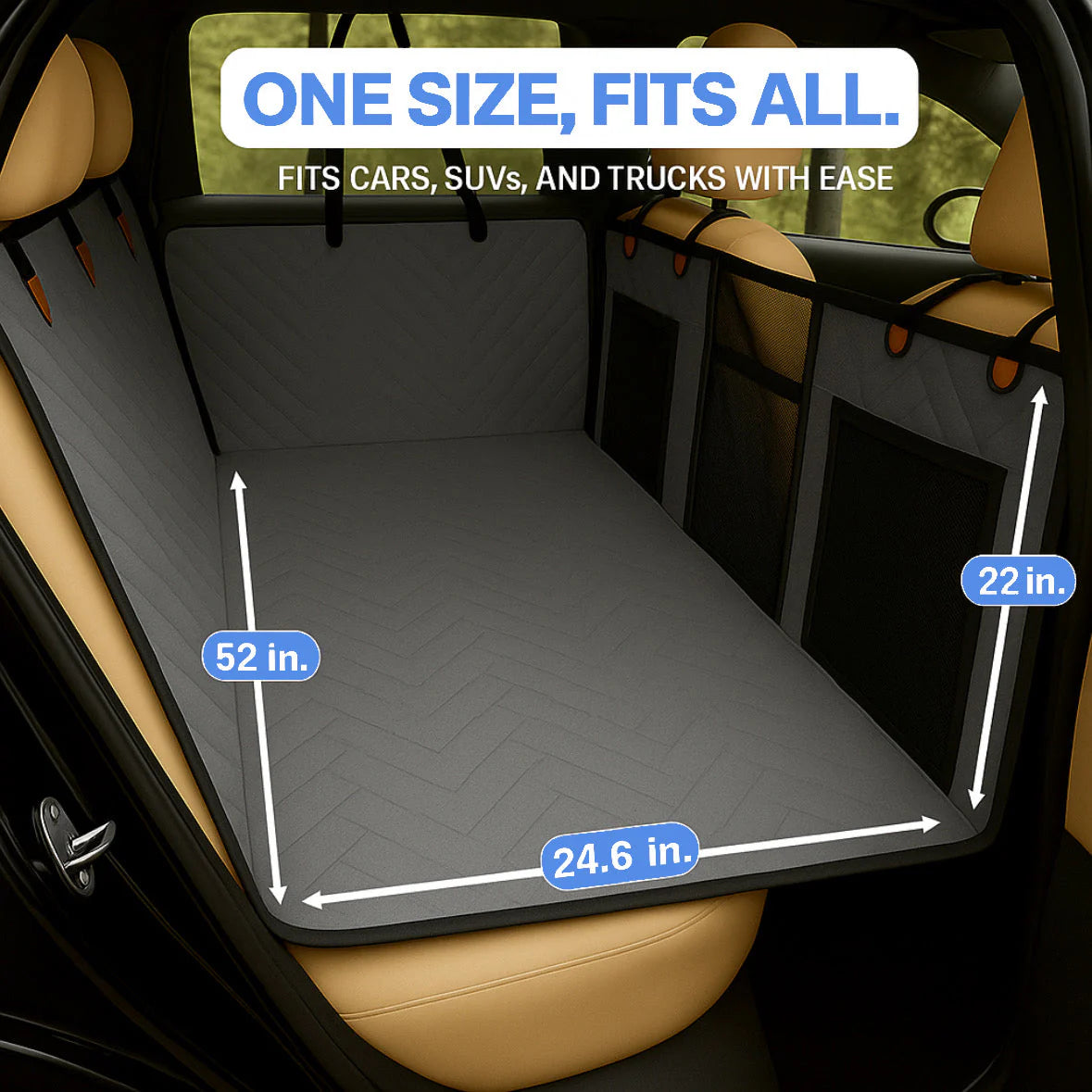 Dog Car Seat Cover + ( FREE SAFETY BELT), Back Seat Cover for Dogs Pet Car Seat Protector Waterproof Bench Car Seat Cover, Non-Slip Reat Seat Cover Fits Middle Armrest for Most Cars Trucks Suvs - Black