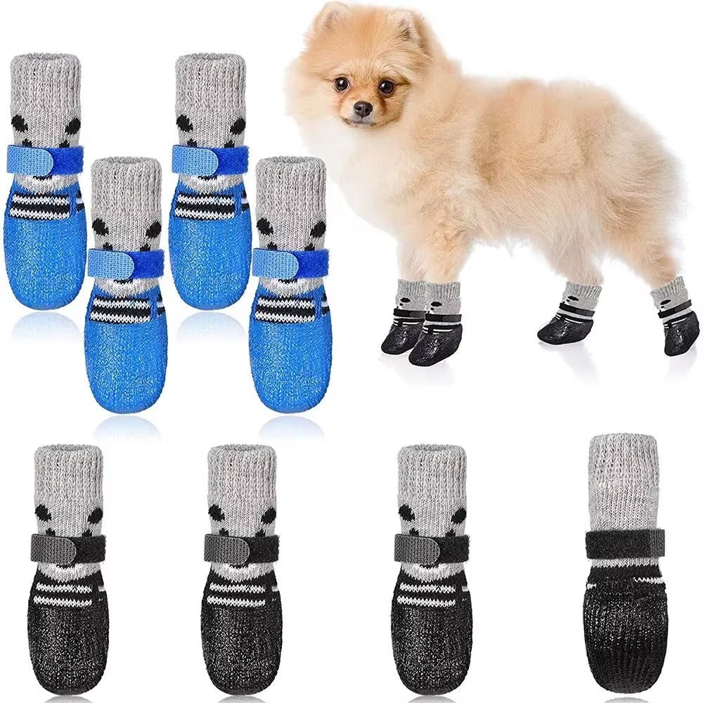Autumn Winter Pet Dog Shoes Socks Waterproof Cats Dogs Rubber Socks Non-Slip Dog Rain Snow Boots Socks Dogs Knitting Warm Socks