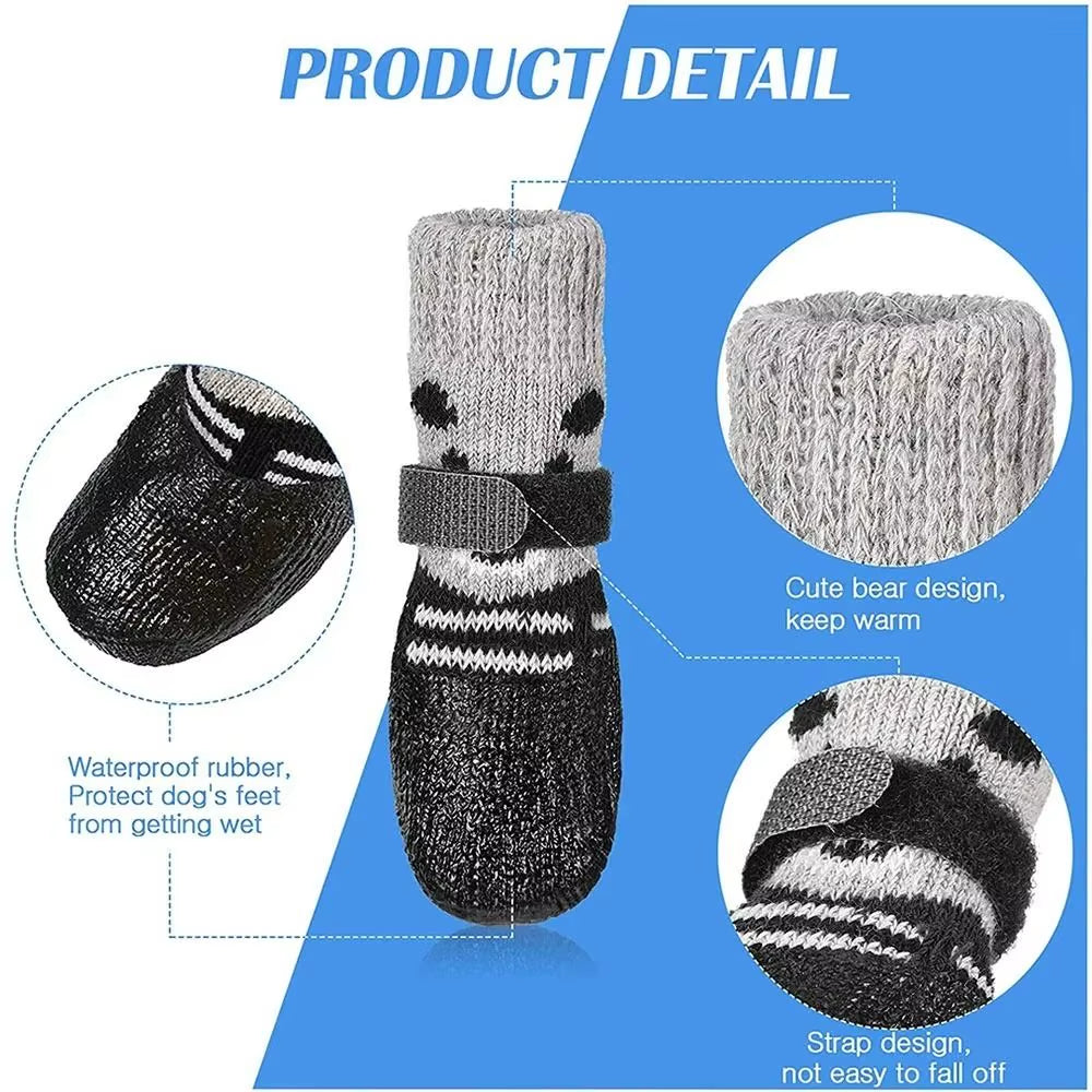 Autumn Winter Pet Dog Shoes Socks Waterproof Cats Dogs Rubber Socks Non-Slip Dog Rain Snow Boots Socks Dogs Knitting Warm Socks
