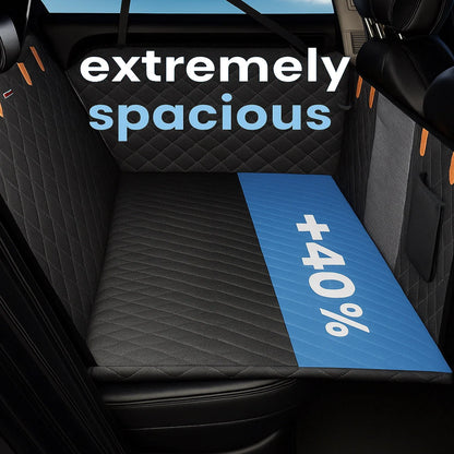 Dog Car Seat Cover + ( FREE SAFETY BELT), Back Seat Cover for Dogs Pet Car Seat Protector Waterproof Bench Car Seat Cover, Non-Slip Reat Seat Cover Fits Middle Armrest for Most Cars Trucks Suvs - Black